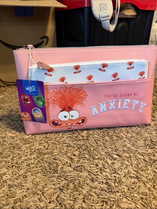 Primark Pink Inside Out 2 'Anxiety' Character Cosmetic Pouch