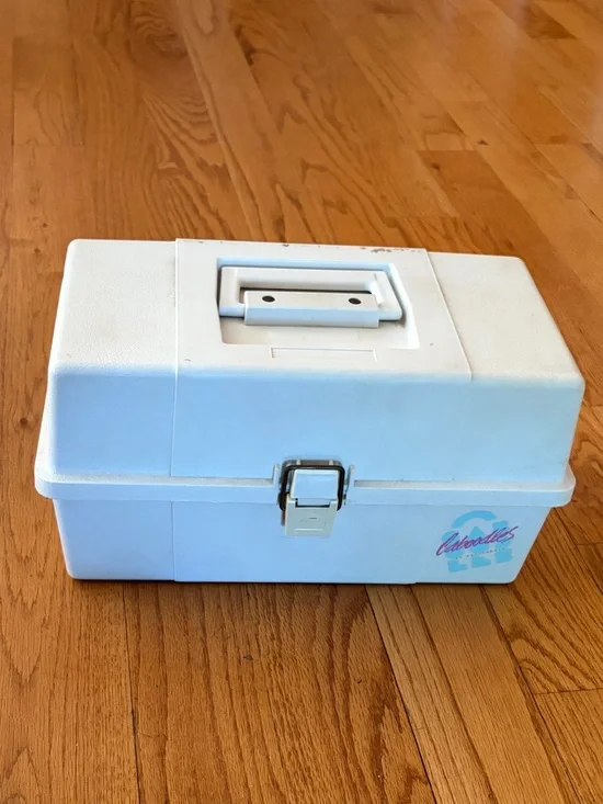 VINTAGE Caboodles 80s White Case with Teal and Magenta Logo RARE