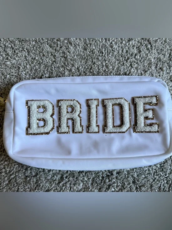 Stoney Clover Lane BRIDE Makeup Bag/Pouch with White and Gold Glitter Lettering