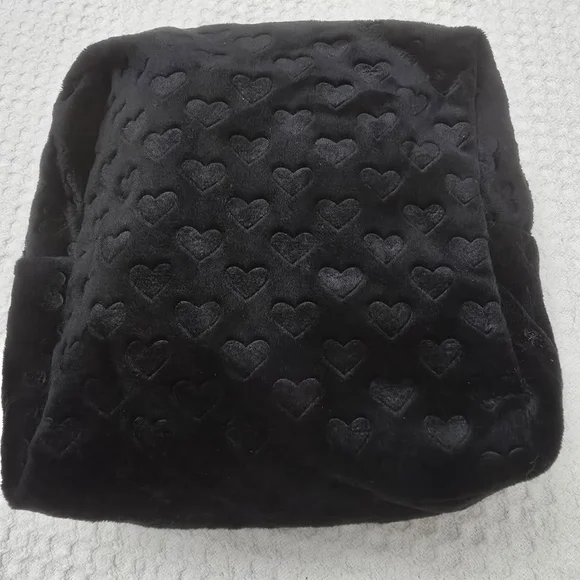 Juicy Couture Black Plush Heart-Pattern Make Up Bag