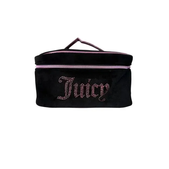 Juicy Couture Black Velour Rhinestone Travel Cosmetic Train Case NWT