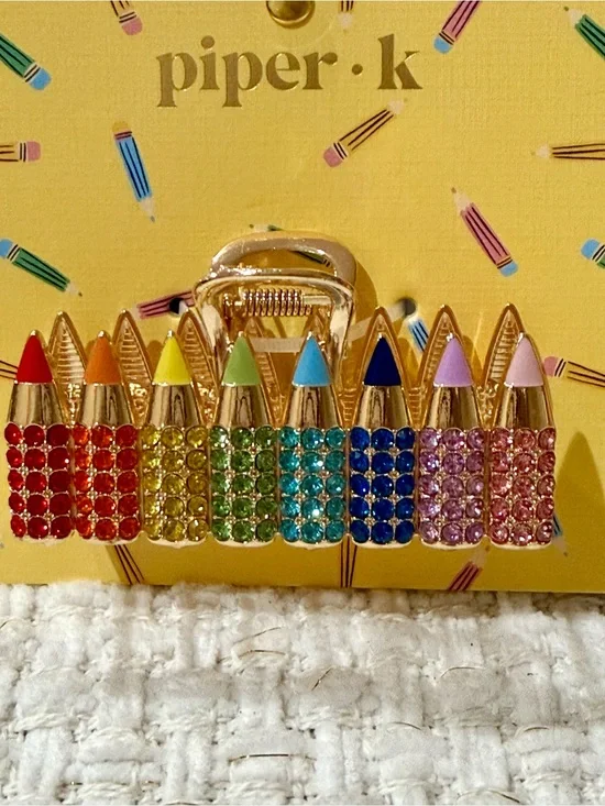 piper•k 🌈🚌Teacher/Kids Rainbow Pencil Crystals Hair Clip $18. NWT