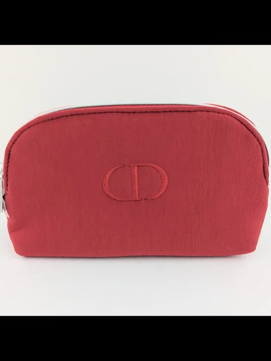 Red Dior Beauty Embroidered Cosmetic Pouch