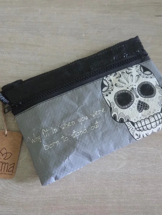 Karma  Gray Skull Zip Pouch