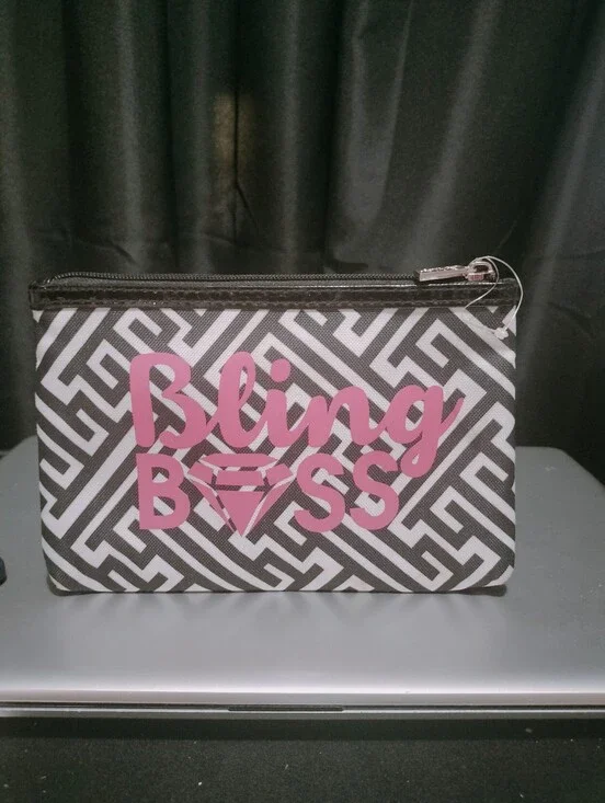 Bling Boss Pink and Black Graphic Zip Pouch