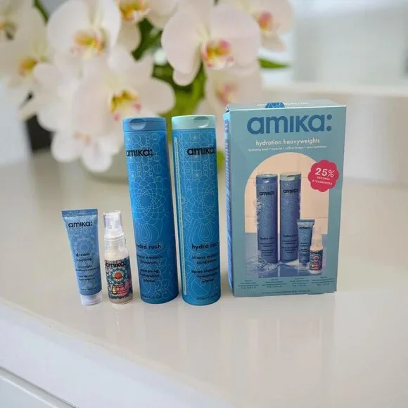 Amika Hydro Rush Hydration Kit Shampoo Conditioner 9.2 oz Leave In Conditioner