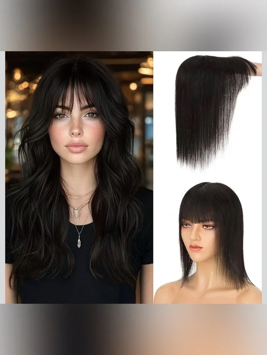 9” Human Hair Topper 360°3D Hair Bang/Air Bang Ultra Thin Breathable Hair Piece