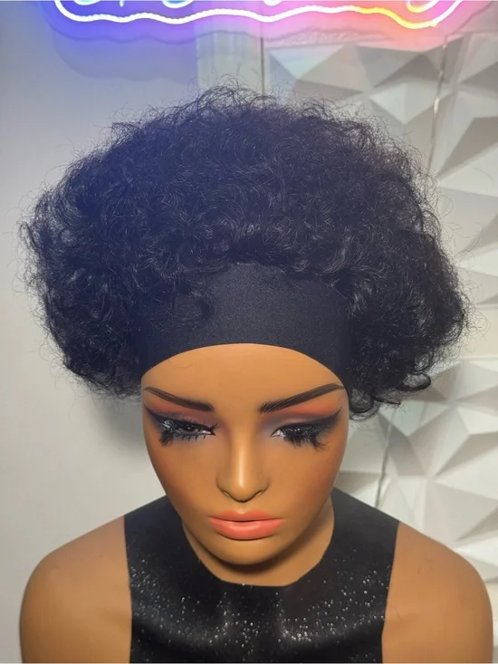 100% Human Hair Afro Curly Headband Wig | Glueless Short Natural Look Wig