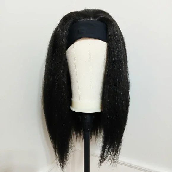 Kinky Straight Headband Wig Black 20 Inch Synthetic Hair Color 1B NWT