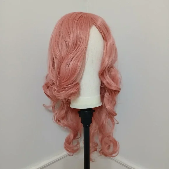 Pink Wavy Long Synthetic Wig 22 Inch Curly Cosplay Costume Hair