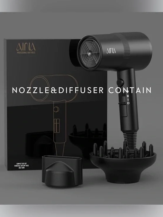 AINA COMPACT Diffuser Hair Dryer Full-Featured Blow Dryer 110V/1600W Black
