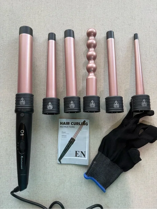 Rose Gold Interchangeable Curling Wand Set with Heat Glove