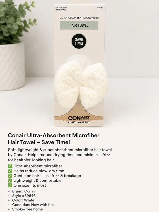 Conair Ultra-Absorbent Microfiber Hair Towel - White