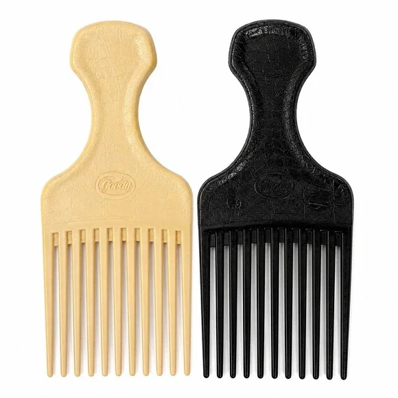Goody Hair Pick Vintage Faux Croc Set Black Tan Lot 2 Wide Tooth Retro USA Made