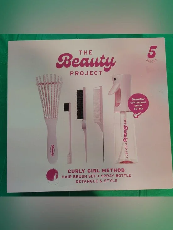 The Beauty Project Curly Girl Hair Brush Set + Spray Bottle - Pink