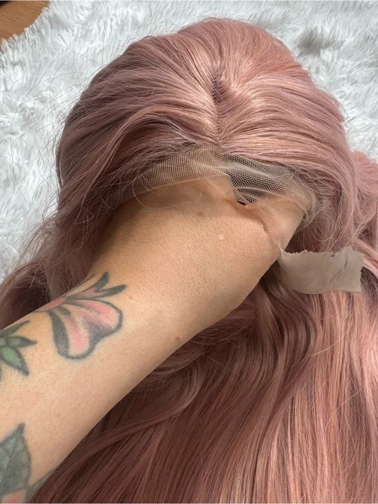 Long Rose Gold Synthetic Lace Front Hair Wig 24”