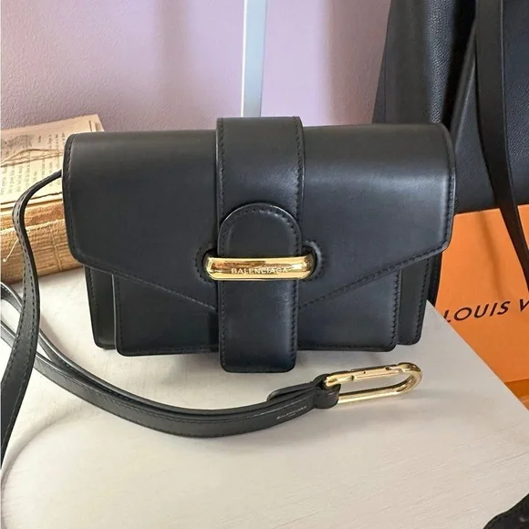 Balenciaga Black Crossbody Bag with Gold Accent