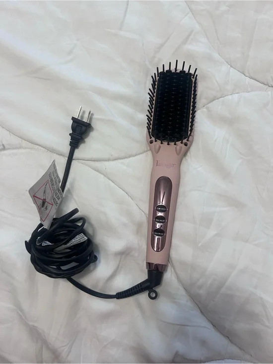 Lange Rose Pink Heated Straightening Brush with Black Bristles
