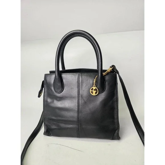 GIANI BERNINI Crossbody Shoulder Bag‎ Black Leather Handbag Classic Purse Vtg