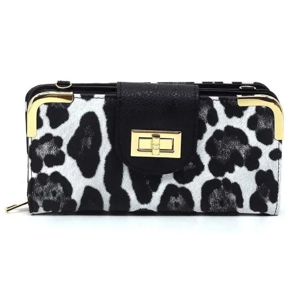 Women's Leopard Print Turn Lock Crossbody  Handbag With Detachable Chain Strap