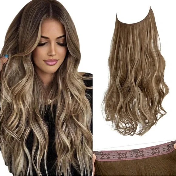 Invisible Wire Hair Extensions with 3 Clips Long Synthetic Wavy Curly Hairpiece