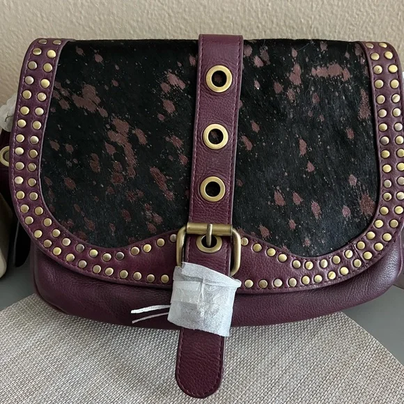 Sharif Plum and Black Studded Crossbody Bag