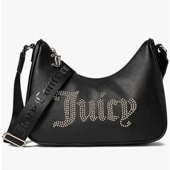 NEW Juicy Couture‎ Black Studded Logo Hobo Crossbody Bag Gold Hardware