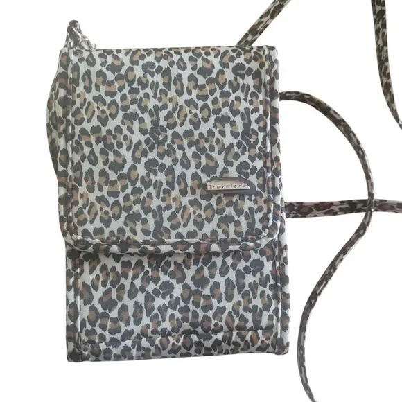 Travelon Cheetah Print Crossbody Wallet Purse Vacation Travel Resort‎ Casual