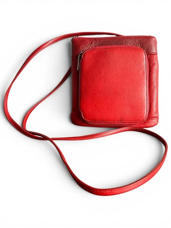 Hobo International Red Leather Crossbody Organizer VTG‎ Dual Compartment w Flaws