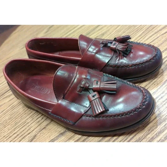 Men's Land's End Burgundy/Brown Leather‎ Lined Tassel Loafers Size 9.5 M