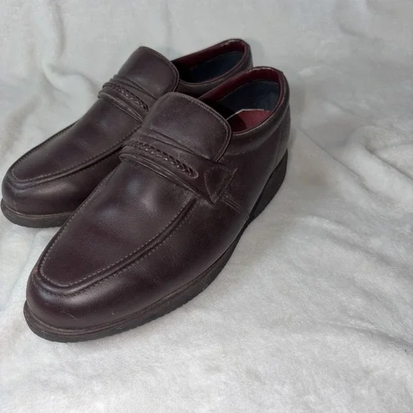 Vtg Dark Brown Goodyear Leather Loafers 9 Comfort Slip‎ On Moc Toe Braided 80s