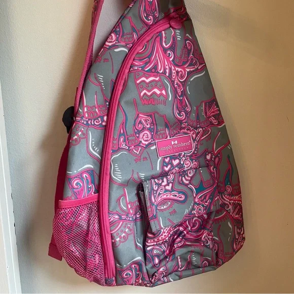Simply Southern‎ Pink and Gray Sling Bag Crossbody Preppy Casual