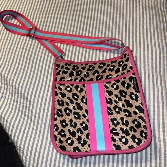 Simply Southern Black Brown Leopard‎ Print Neoprene crossbody bag