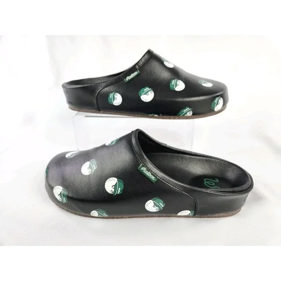 Malbon‎ Resort Clog Slide Black Leather Men's Golf Slippers Loafers Size US 12