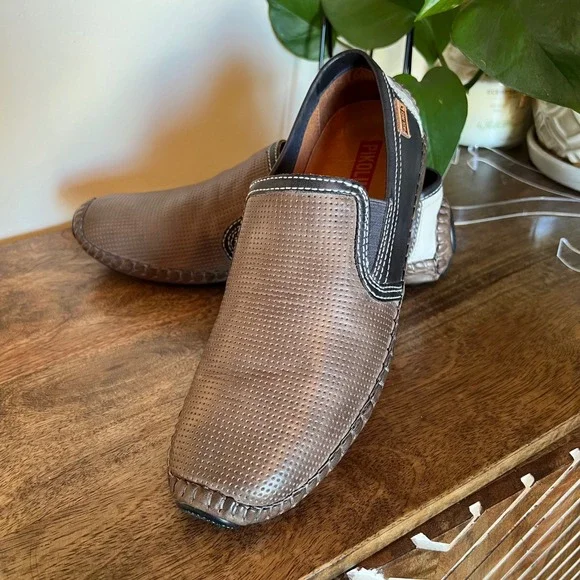Pikolinos Mens Size‎ 40 Jerez Brown Leather Perforated Slip On Driving Loafers