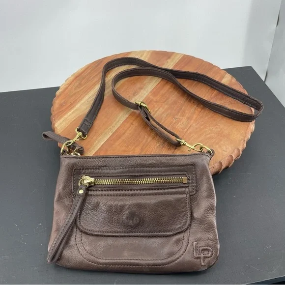 Linea Pelle‎ Dylan Crossbody bag Purse Brown leather w/ Brass