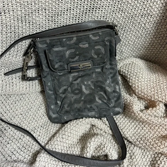 Coach Gray & Metalic Signature Small Trim Crossbody Purse w/ Adjustable Strap‎