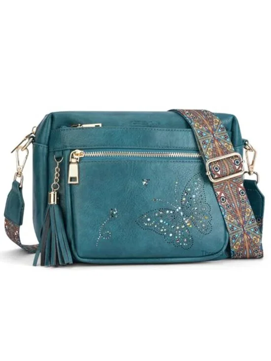 Crossbody Bag for Women Trendy PU Leather Sling Shoulder Purse Butterfly Design