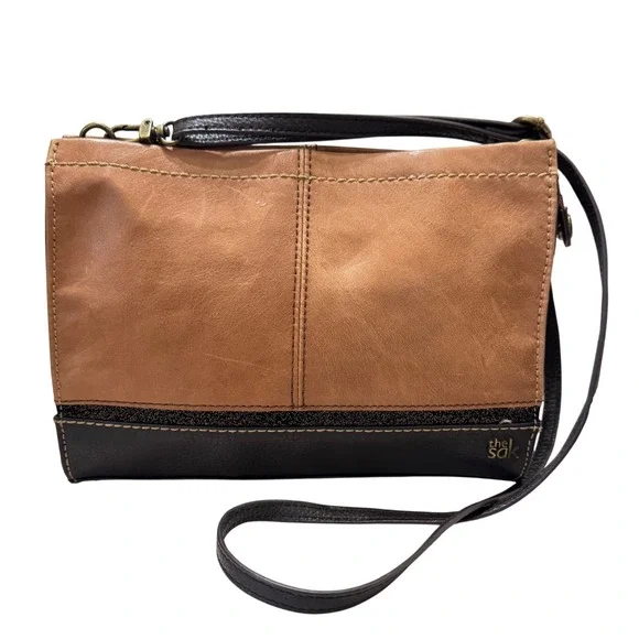 The Sak Iris Crossbody Bag Small‎ Tan Brown Leather Good Colorblock Metallic