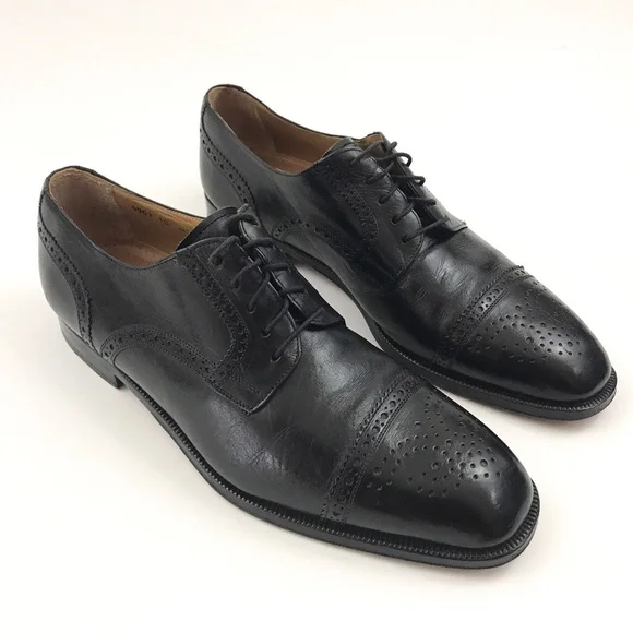 Mr Sid Designer Men Black Leather Dress Shoes Lace Up Brogue‎ Cap Toe Size 10