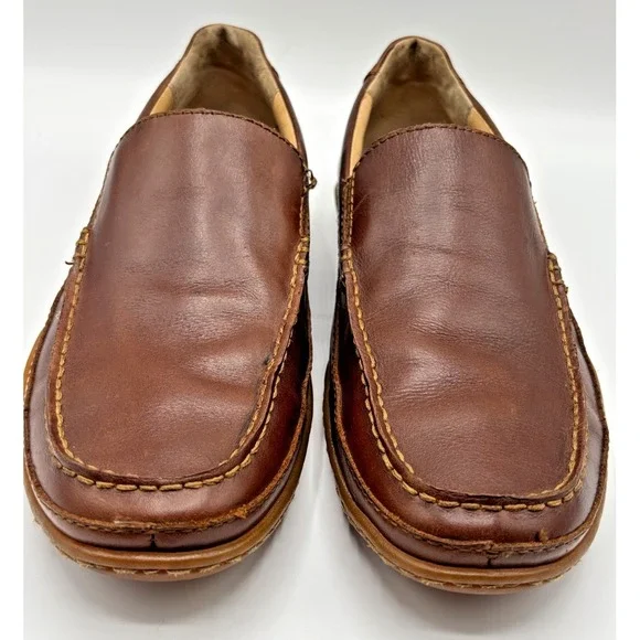Børn Men's Brown Leather Slip On Loafers Comfort Casual Moc Toe Shoes Size 8.5