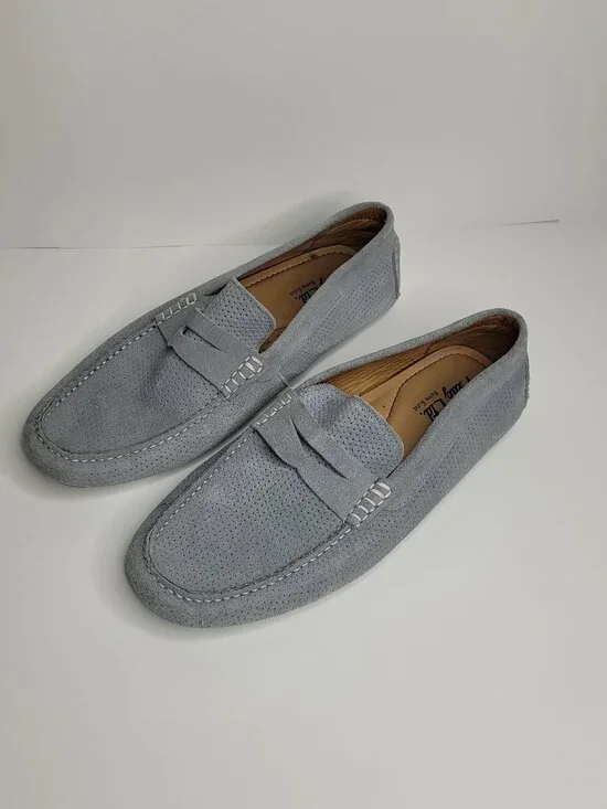 Flag Ltd light blue leather slip on preppy coastal driving loafers size 12