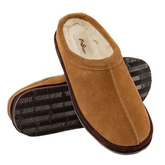Mypillow Myslipper Men's Leather Uppers Faux Fur Lining Size 9