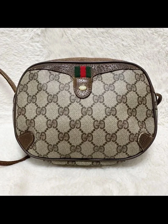 Gucci Beige GG Canvas Crossbody Bag with Brown Leather Trim