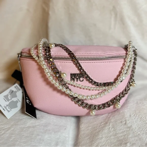 Madden NYC Pink Crossbody Fanny Pack‎ – Pearl & Chain Decoration – New With Tags