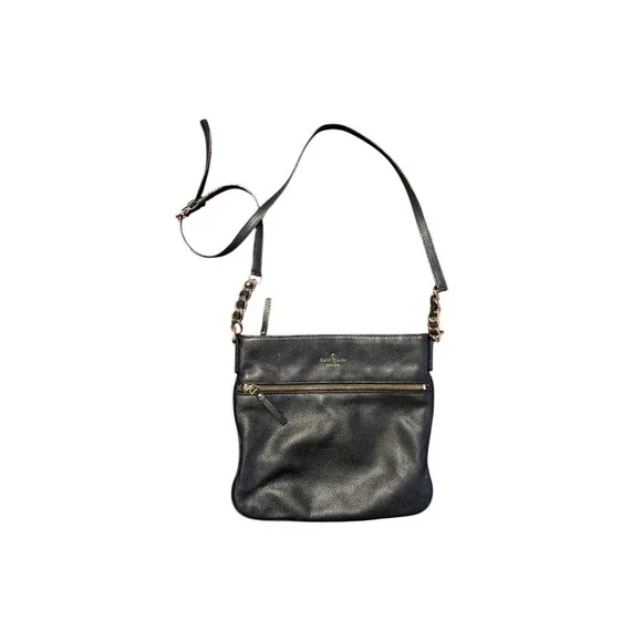 Kate Spade Cobble Hill‎ Ellen Crossbody Bag Black Pebbled Leather Gold Chain Zip