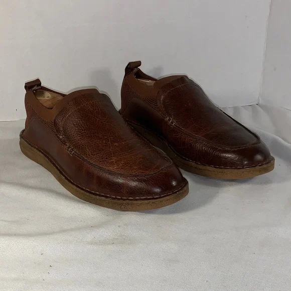 Born Men's Chestnut Brown Leather and Mesh Slip-On Loafers
