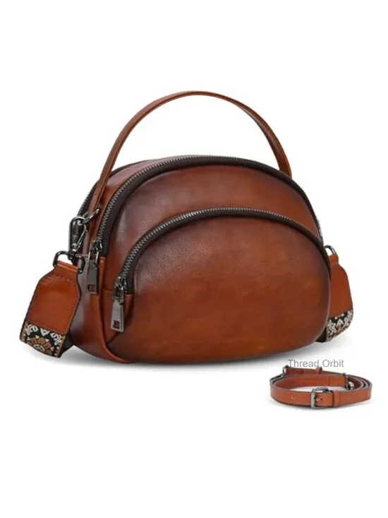 Genuine Leather Crossbody Bag Women Vintage Small Shoulder Handbag Multi-Pockets