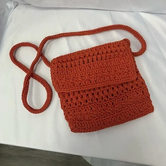 The Sak Crocheted‎ Mini Soft Fully Lined Crossbody Shoulder Bag Orange