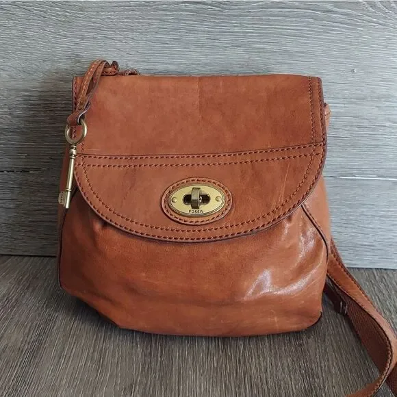 Fossil Live Long Vintage 1954 Crossbody Brown Distress Leather Purse
